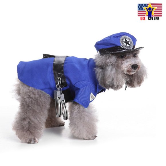 Police Uniform Dress Up Fun Cute Pet Dog Costume Cosplay Halloween Party Size L - Picture 1 of 8